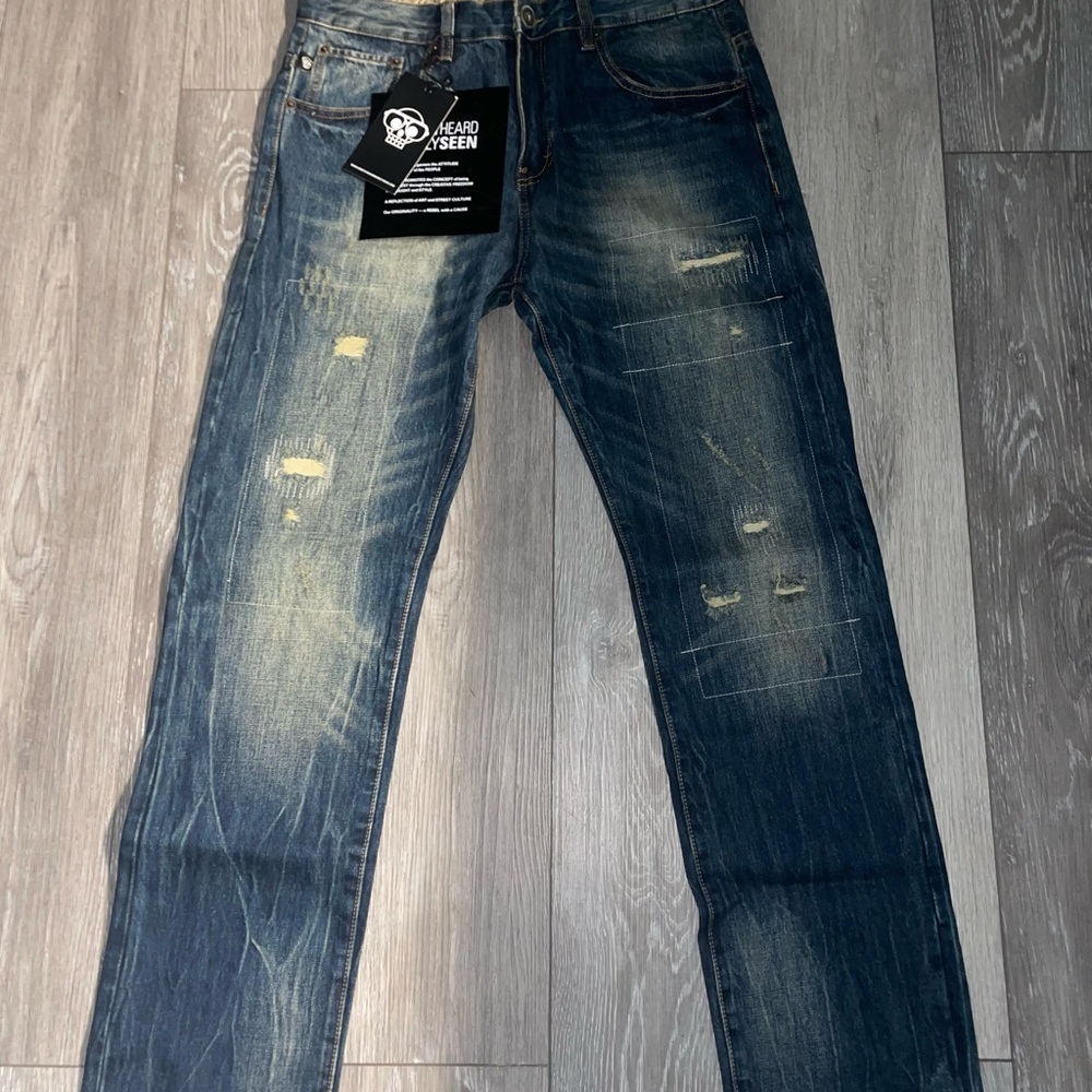 Mostly Heard Rarely Seen Dark Blue Distressed Jeans